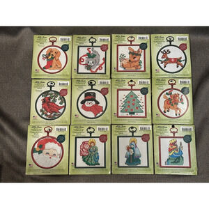 LOT of 12 - MCG Textiles Counted Cross Stitch Mini Kits Christmas Ornaments